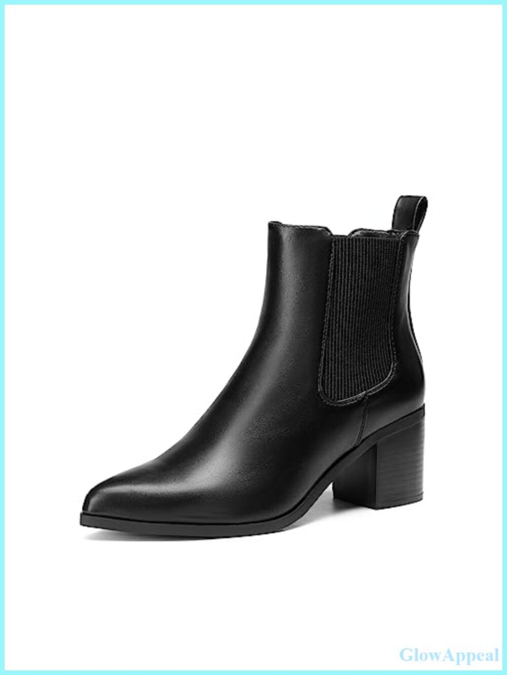 Faux Leather Heeled Chelsea Ankle Boots Pointed Toe Block Heel